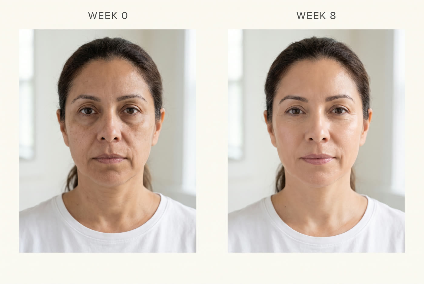Expected skin tone progression from week 0 to week 8