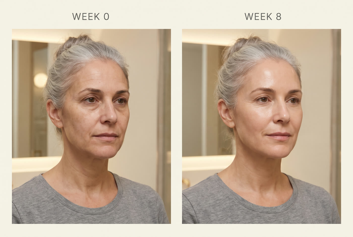 Expected skin progression from week 0 to week 8 with red light therapy